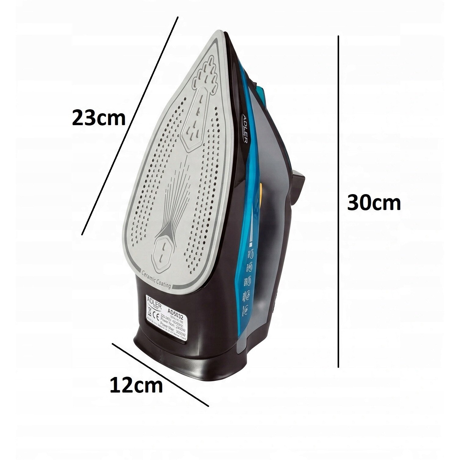 Fier de calcat cu abur Adler AD 5032, 3000 W, ceramica, rezervor 350 ml, sistem de siguranta