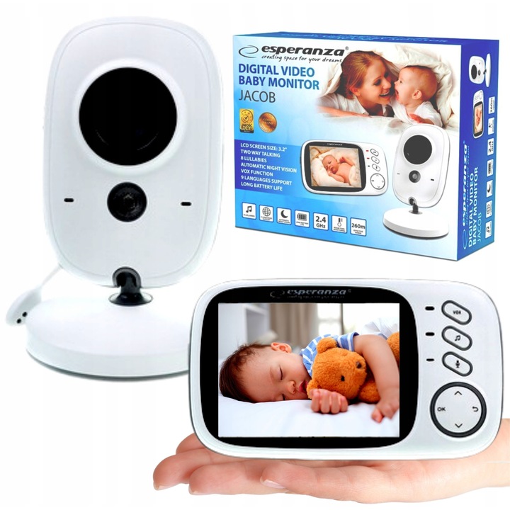 Monitor video pentru bebelusi, camera electronica, mod nocturn, ecran LCD, cu microfon