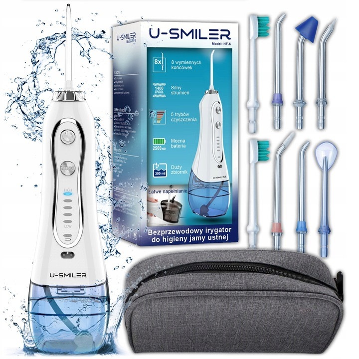 Vezeték nélküli szájzuhany, 5 mód, 8 fúvóka, tokkal