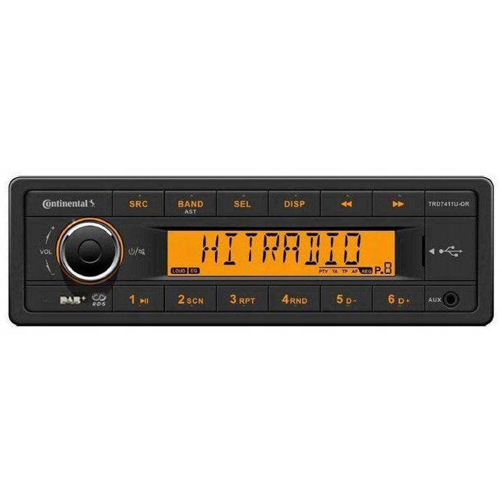 Radio auto Continental TRD7411U-OR MP3 USB AUX DAB, iluminare portocalie, 12V, set complet