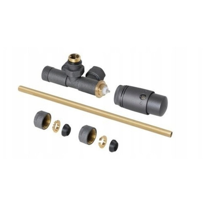 Kit termostatic unghiular pentru calorifere, Invena, grafit, 50 mm, montaj stanga/dreapta