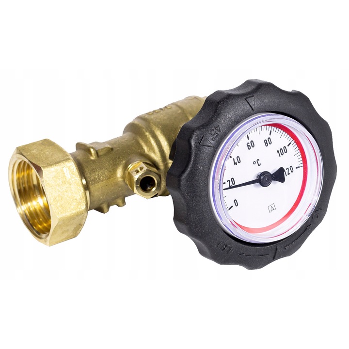 Robinet cu termometru, Afriso, 1" x 3/4", rosu, 92x95mm