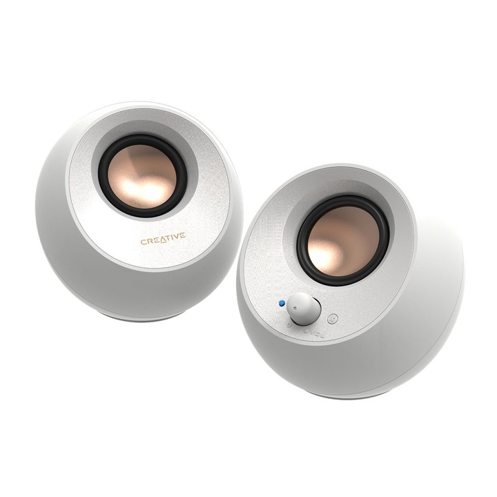 Creative Pebble v3 hangszóró, 2.0 Bluetooth, USB-C/A & Aux-in, fehér