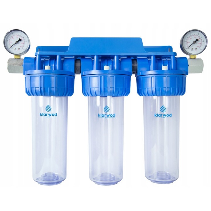 Set filtrare apa Klarwod WF-SET3-1, 3 corpuri 10", 1", 2-6 bar, 26x15x36cm