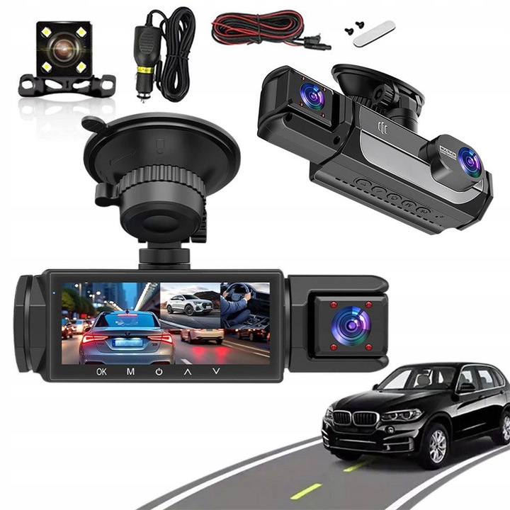 Camera auto DVR, Rejestrator Jazdy 2w1, Full HD, cu LCD