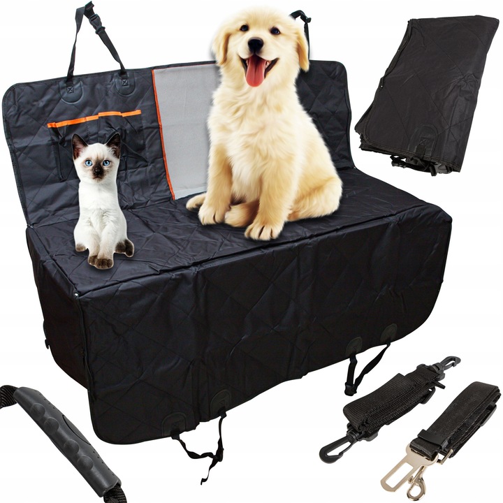 Mata auto pentru animale, neagra, 135x140cm, impermeabila, cu buzunare, design universal