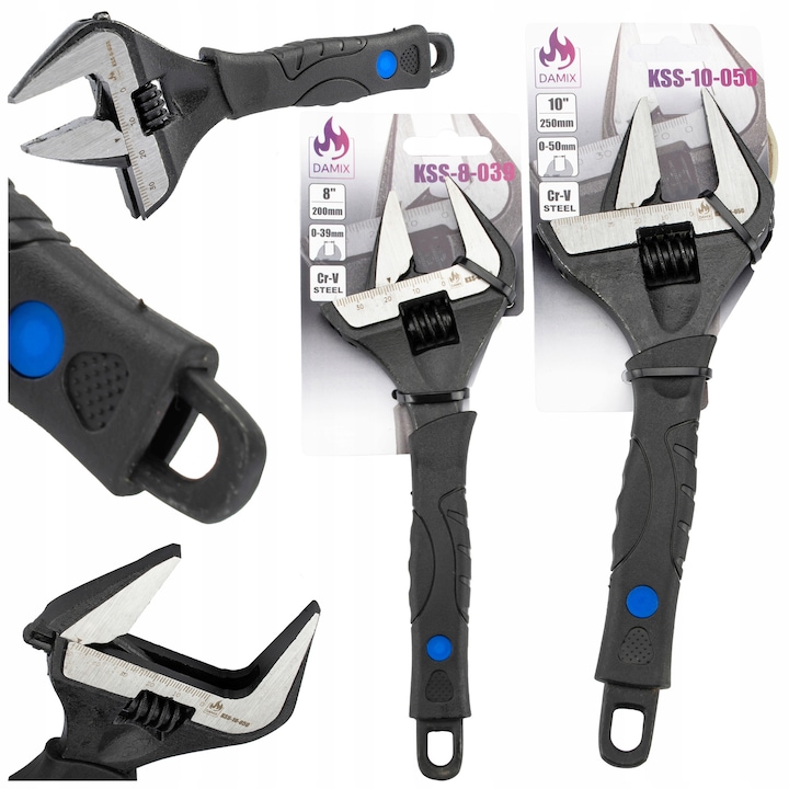 Set chei reglabile DAMIX 8" (0-39 mm) si 10" (0-50 mm), otel CR-V, maner TPR antiderapant