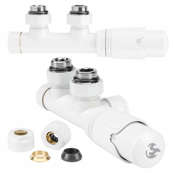 Set de conectare termostatic pentru radiator, Damix, Duoplex, alb, PEX/CU, 16x15mm