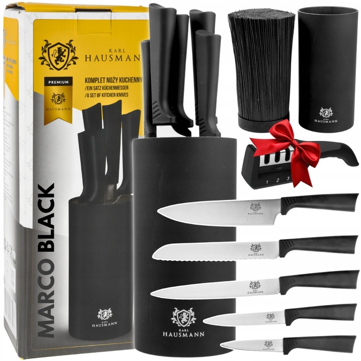 Set de cutite Karl Hausmann 5 bucati in bloc cu ascutitor, lemn