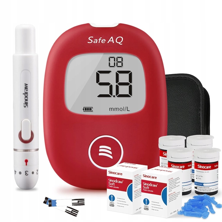 Set glucometru Sinocare Safe AQ Smart, 25 benzi de testare, 25 lancete, dispozitiv de lancetare, usor de utilizat