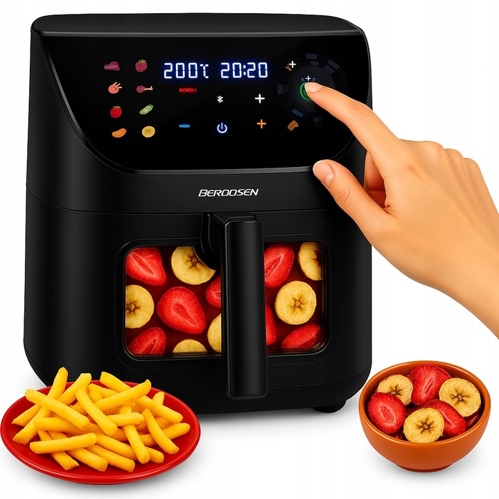 Friteuza fara ulei 1700W, capacitate 8L, 12 programe, neagra