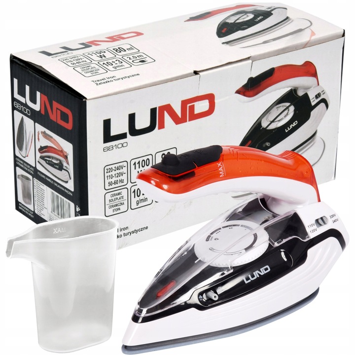Fier de calcat turistic, Lund, 1100W, ceramica, 3 functii, 20x9x13,5cm, set cu masura