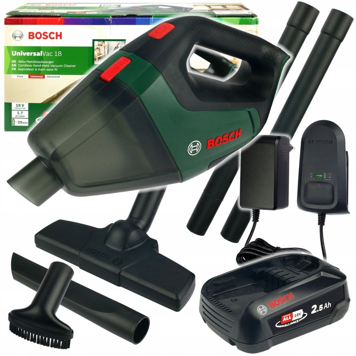 Aspirator vertical fara fir UniversalVac 18, Bosch, 2,5Ah, sistem ECP, 1,3kg