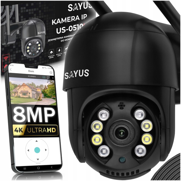 Камера за наблюдение 8MP IP WiFi 4K Ultra HD, детекция на движение, комплект