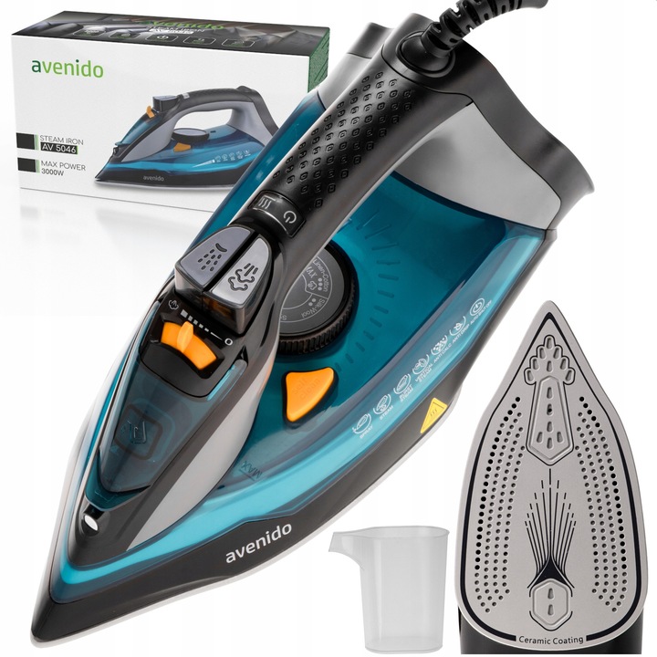 Fier de calcat cu abur 3000W, anti-calcar, anti-picurare, multicolor