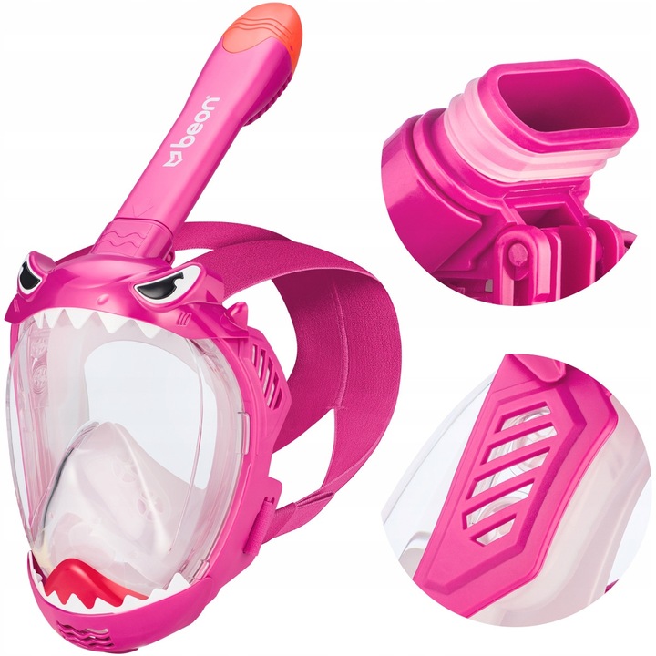 Маска за шнорхелинг Beon Kids Pro K2, розова, 4-8 години, система против замъгляване, хранителен силикон