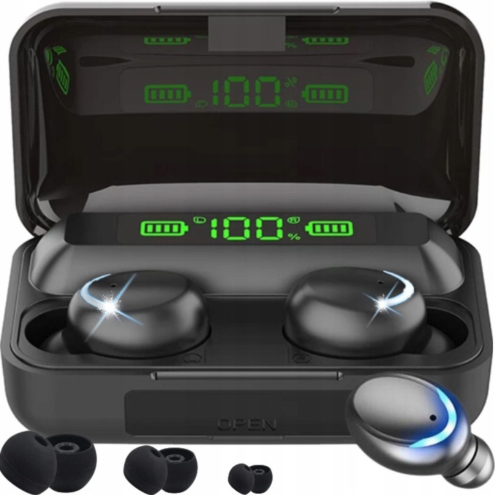 Vezeték nélküli, vízálló fülhallgató, hangerőszabályzó, fekete