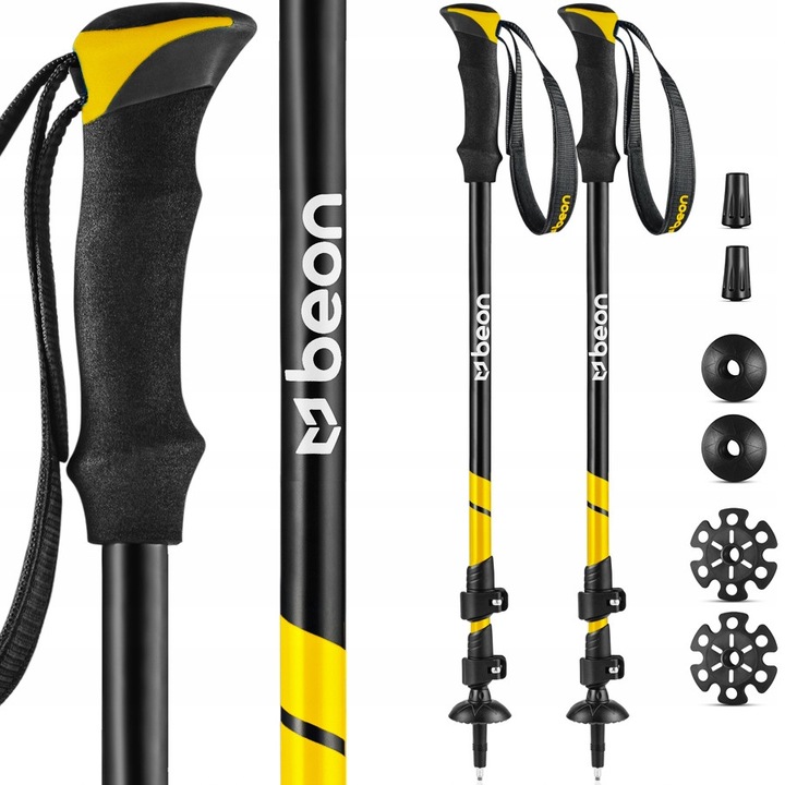 Set 2 bete trekking Beon Smart, 61-135 cm, galben, cu capete pentru diverse tipuri de teren