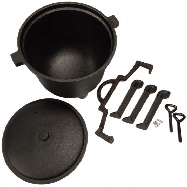 Ceaun din fonta 8L, cu capac si 3 picioare, pentru foc deschis, dimensiuni 46x33cm