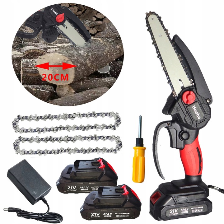 Hooha 6" Láncfűrész, 800W, 2 akkumulátor, 1.1kg súly, 20cm vágáshossz