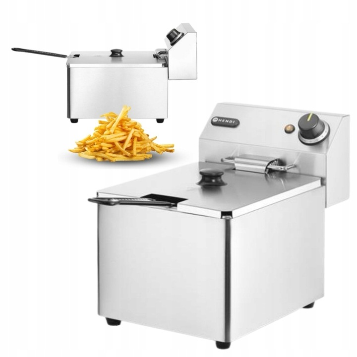 Friteuza profesionala Hendi Kitchen Line 8L, inox, 3500W, sistem de zona rece, 26,5x43x34,5cm