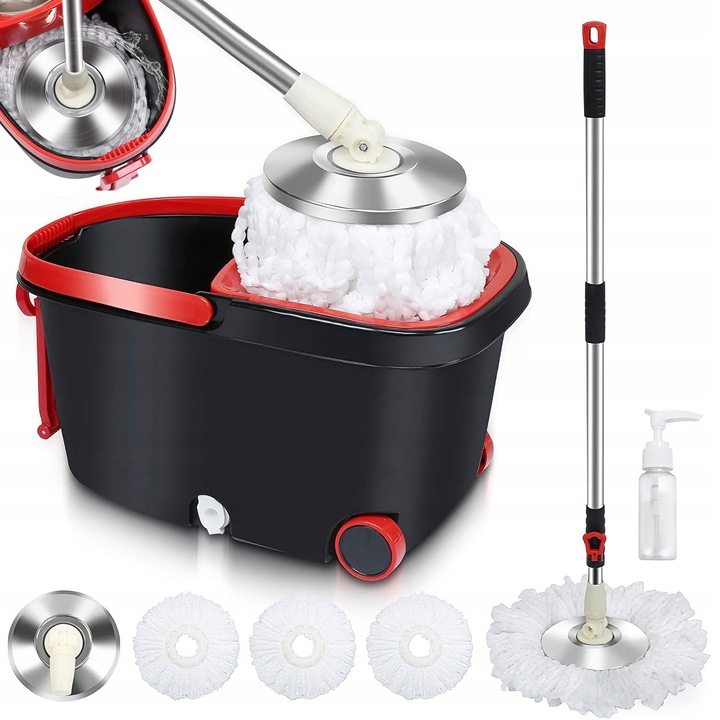 Mop rotativ 360 Turbo cu galeata si 3 lavete din microfibra, set