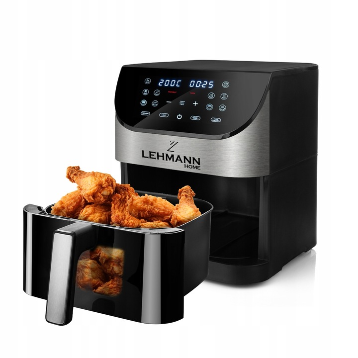 Friteuza Lehmann Sante 6L 1500W, 12 programe, panou LCD, cuptor cu fereastra