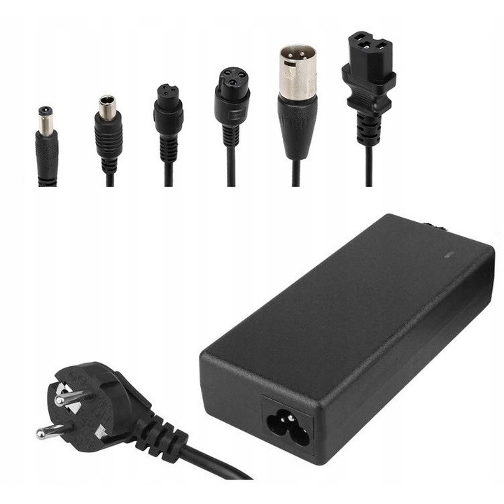 Зарядно/адаптер LEXTOOL LXG94 42V 2A, 90W, за батерия 36V, с 6 универсални DC адаптера 2,5/5,5/8mm и Aviation 3pin, черен, 1 бр.