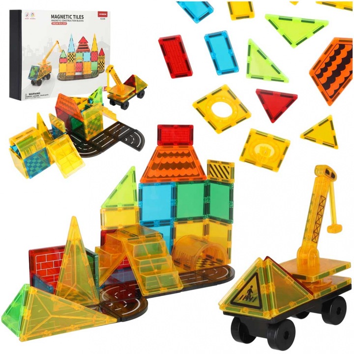 Set blocuri magnetice de constructie pentru copii Dream Builder, include 50 elemente multicolore