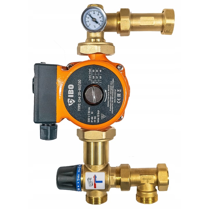 Grupa pompoasa de amestecare DAMIX KVS 2,5 m3/h cu pompa IBO OHI 25-60/130, mosiad, 1" G, 235mm