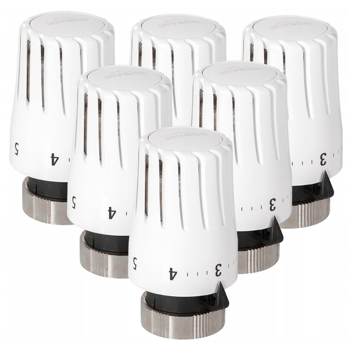 Cap termostatic pentru calorifer Invena, M30x1.5, alb, cu functie antiinghet, 0-28°C