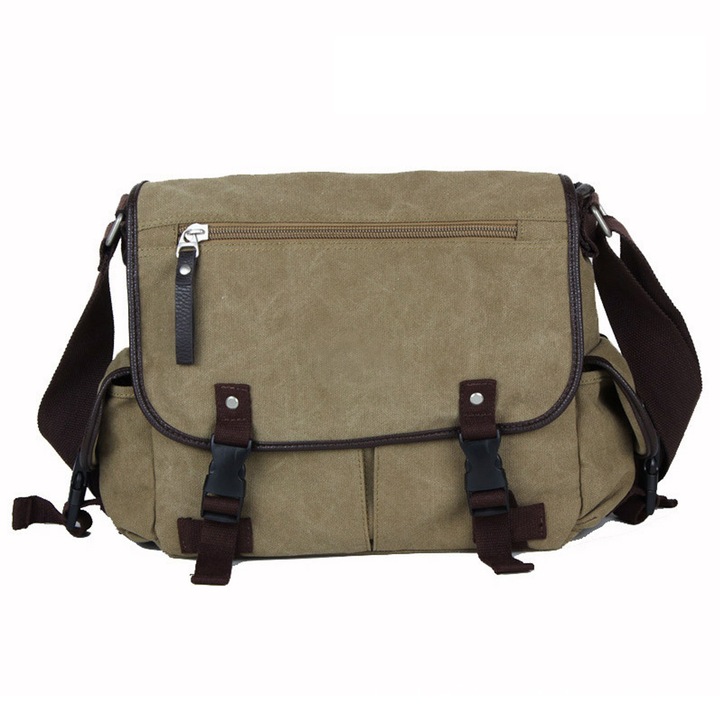 Asskanaer férfi válltáska, messenger, vízálló, méretei 36x32x12cm, khaki