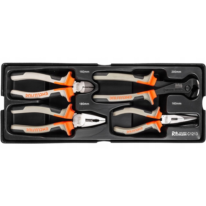 Richmann fogó és csípőfogó készlet, 4 darab, 180mm, 160mm, 200mm, többszínű