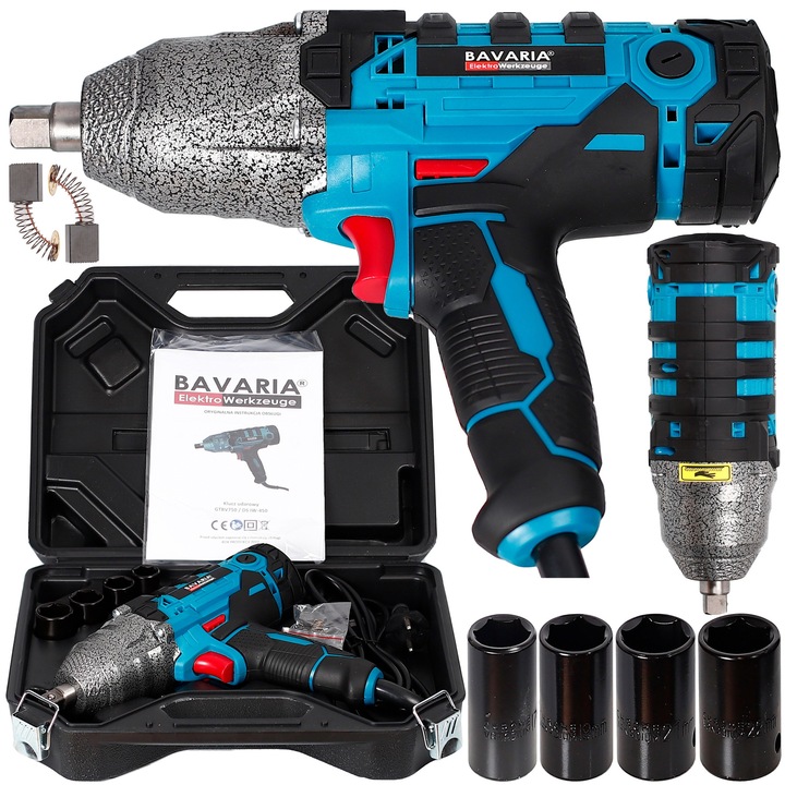 Set cheie electrica cu impact Bavaria GTBV750, 750Nm, 2000W, 1/2'', 4 capete, valiza inclusa