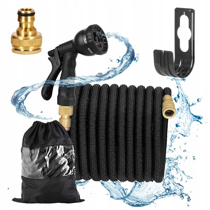 Begris 24m kerti tömlő, kihúzható, 8 funkciós pisztoly, fekete