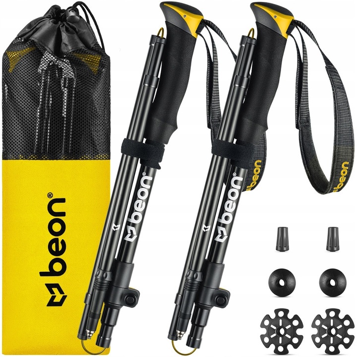 Set 2 bete trekking Beon Fold Lite galbene, 110x130cm, cu manere din spuma EVA, accesorii pentru diverse tipuri de teren