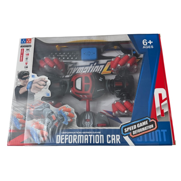 Deformálható távirányítós autó, 25 cm, fekete pirossal és kékkel, 6 év feletti gyermekek számára