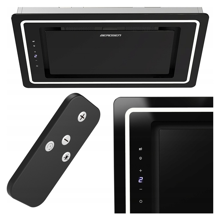 Hota de bucatarie Berdsen BT-239, 52cm, sticla neagra, 9 viteze, iluminare LED