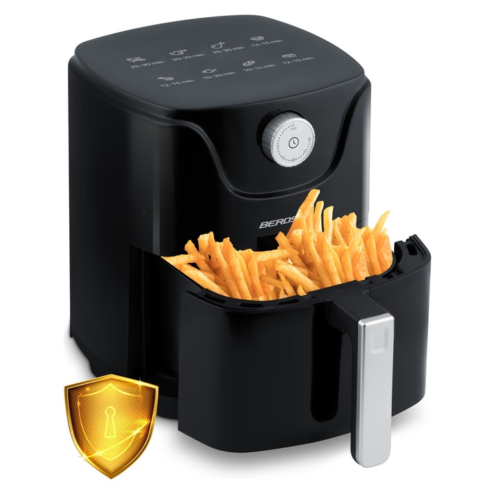 Friteuza Berdsen 1000W 2,5L, compacta, usor de curatat, negru