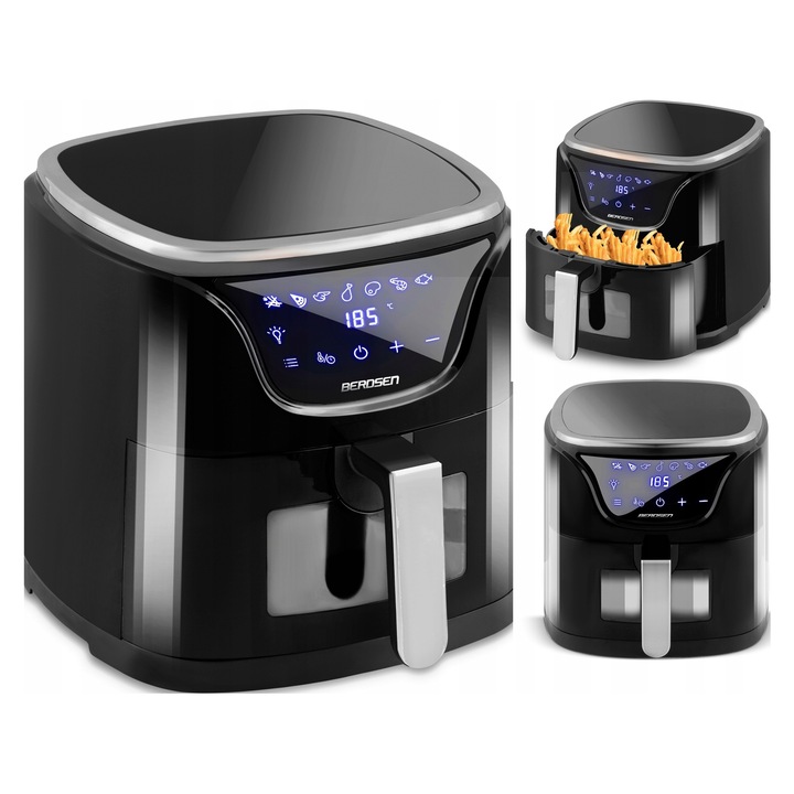 Berdsen 5L, 1500W, kompakt, könnyen tisztítható, fekete olajsütő