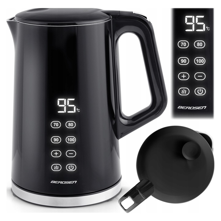 Fierbator electric cu panou tactil, 2200W, 1,7L, negru, control temperatura