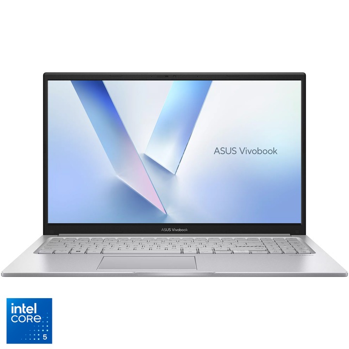 Laptop ASUS Vivobook 15 A1504VA cu procesor Intel® Core™ 5 120U pana la 5.0GHz, 15.6'', Full HD, IPS, 16GB DDR5 RAM, 512GB SSD, Intel® Graphics, No OS, Cool Silver