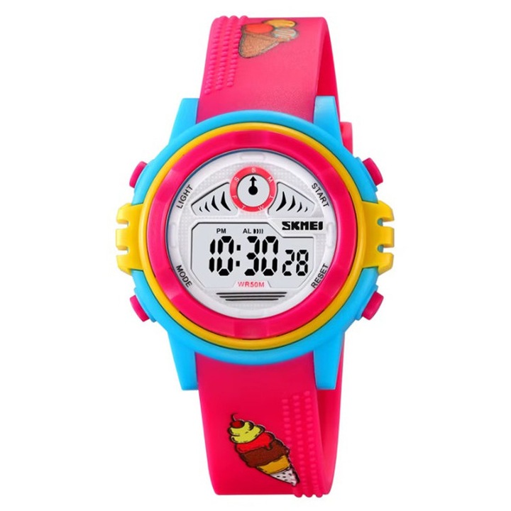 Ceas copii, electronic, multe functii, luminescent, 38x40x14mm, 22,5cm