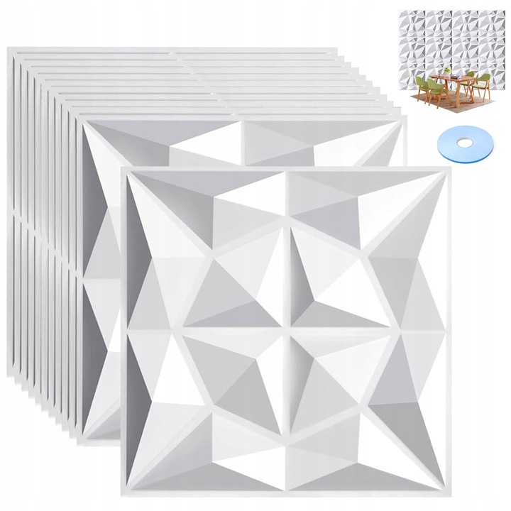 Placi decorative, Brylant, kasetony 3D, set 12 buc, 50x50cm