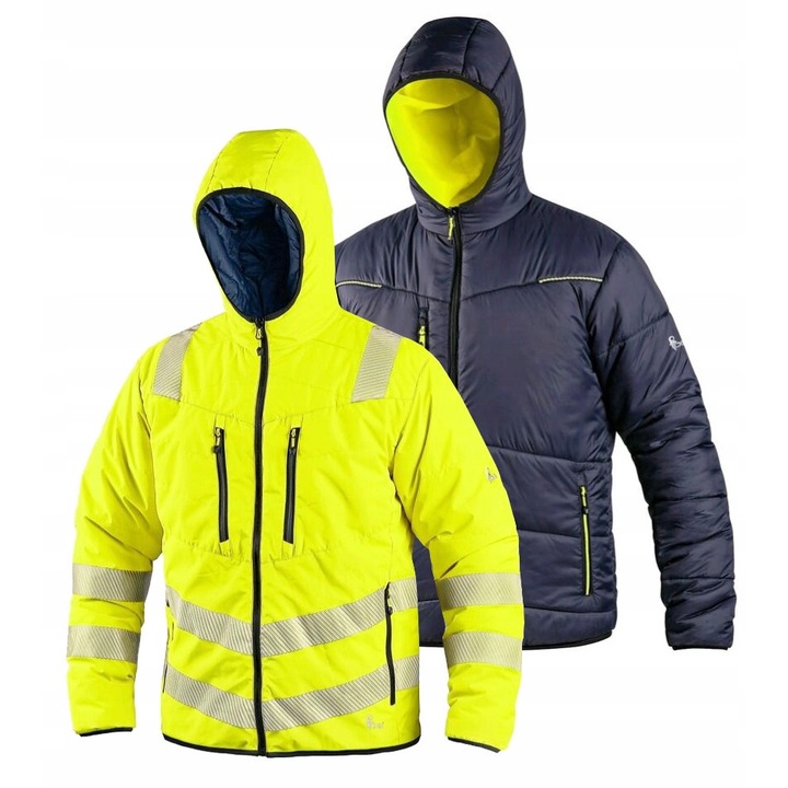 Geaca de avertizare reversibila CXS Chester, galben, izolatie, gluga, benzi reflectorizante, 2XL