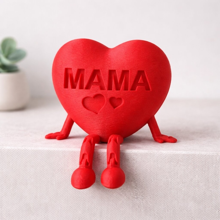 Cadou inimioara personalizata cu picioare flexibile, articulate si inimi "Mama", decoratiune printata 3D, cadou pentru mame, Ziua Mamei, 1 Martie primavara, aspect rosu fuzzy