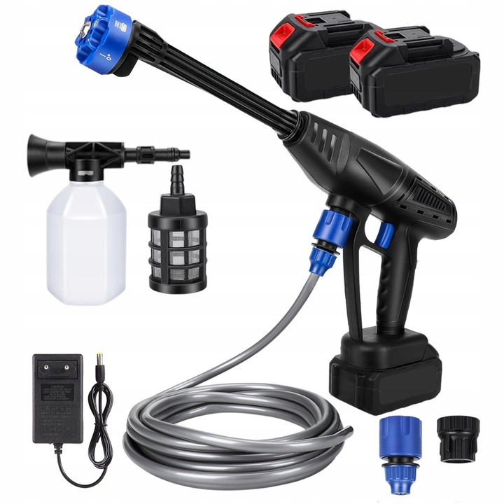 Aparat de spalat cu presiune, 300 W, 70 bar, 6 in 1, negru si albastru, set complet