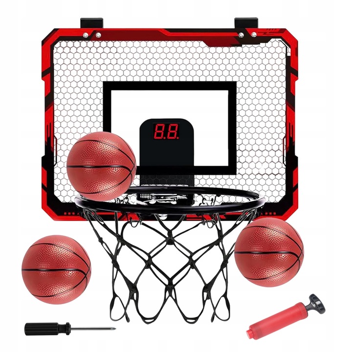 Set tabla de baschet cu panou, cerc si contor electronic, multicolor