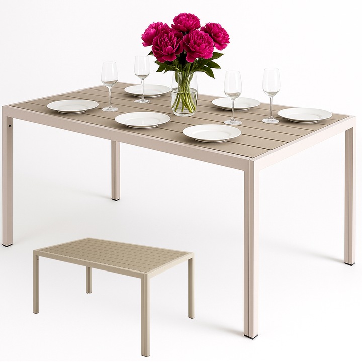 Masa de gradina JUMI, aluminiu, polywood, 150x90x72,5cm, bej