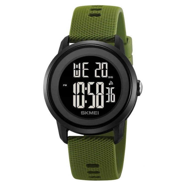 Ceas digital sportiv pentru copii, verde, curea din cauciuc, 41x47x12mm, 25cm lungime curea